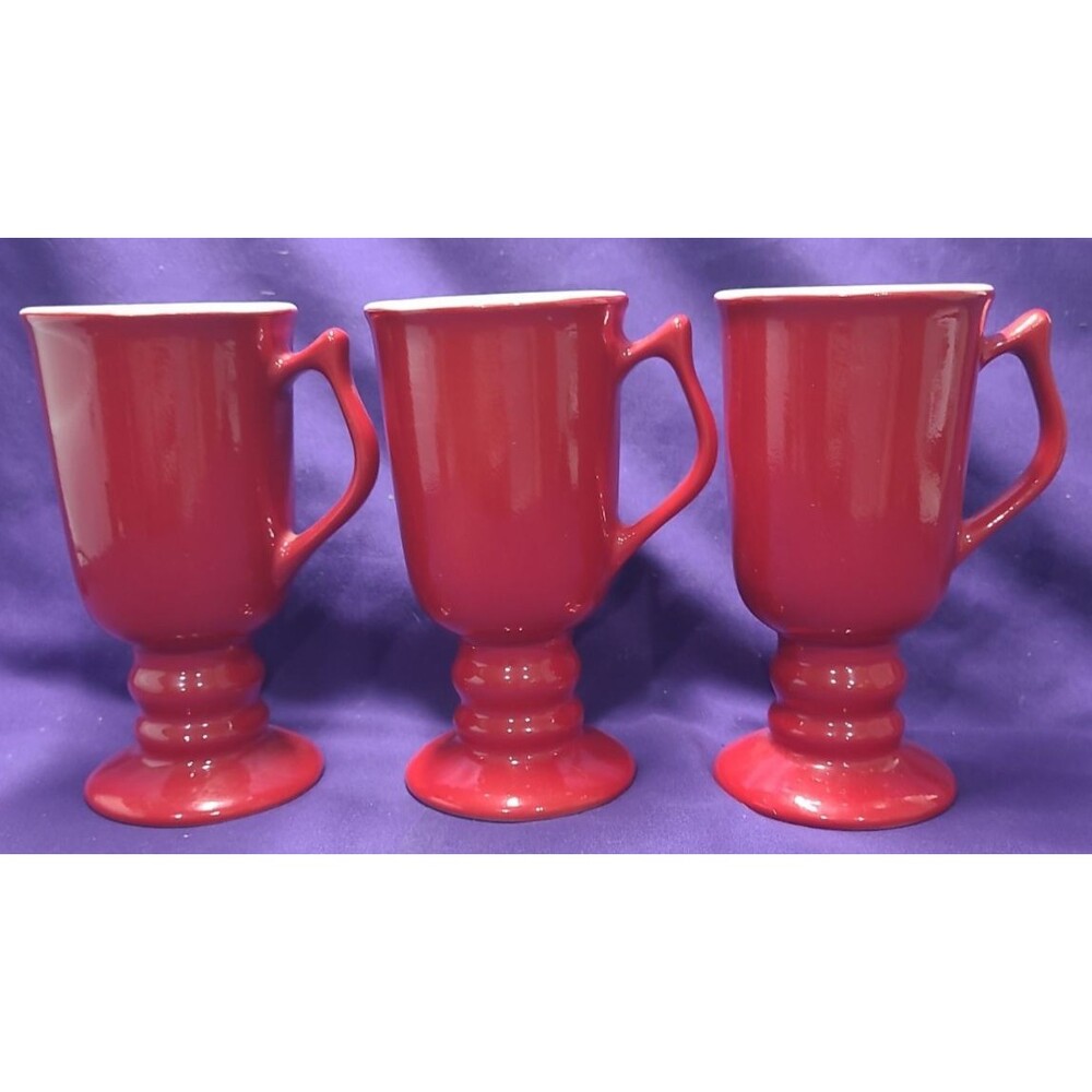 Vintage Hall 1273 RED Pedestal Mugs for Irish Coffee - Set of 3 - Made in USA